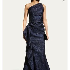 Teri Jon Midnight Blue One-Shoulder Dress